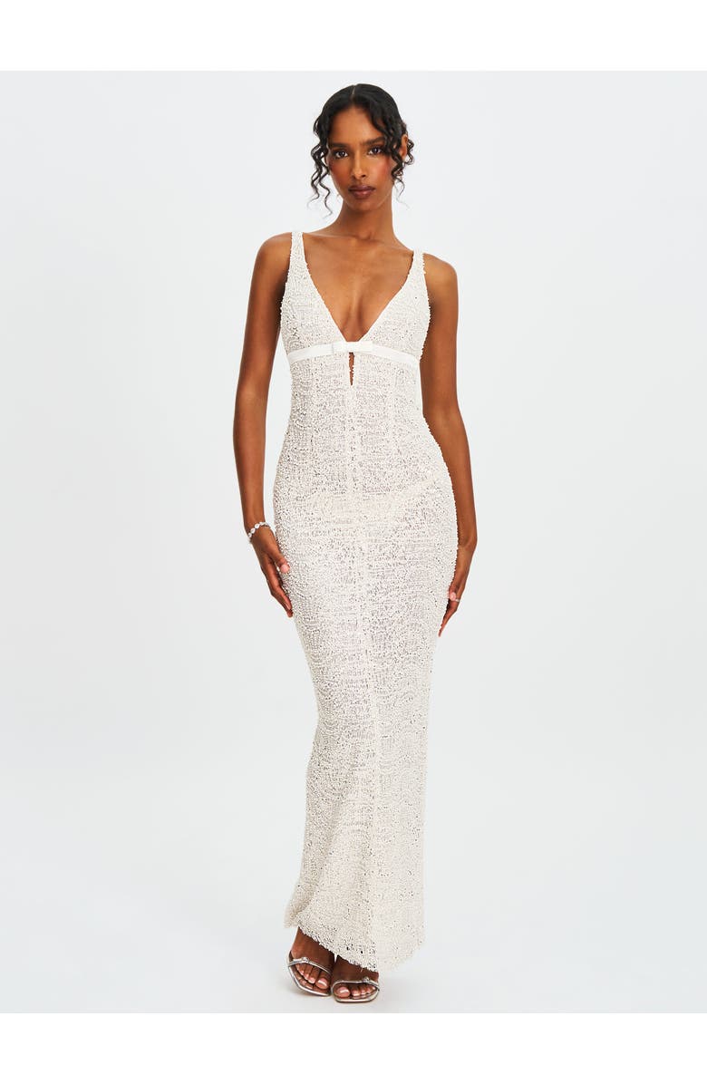 Miss Circle Adelaide Beaded Sequin Net Bodycon Gown, Alternate, color, White