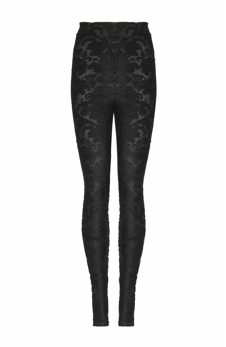 Balmain Baroque Patterned Leggings, Alternate, color, Black