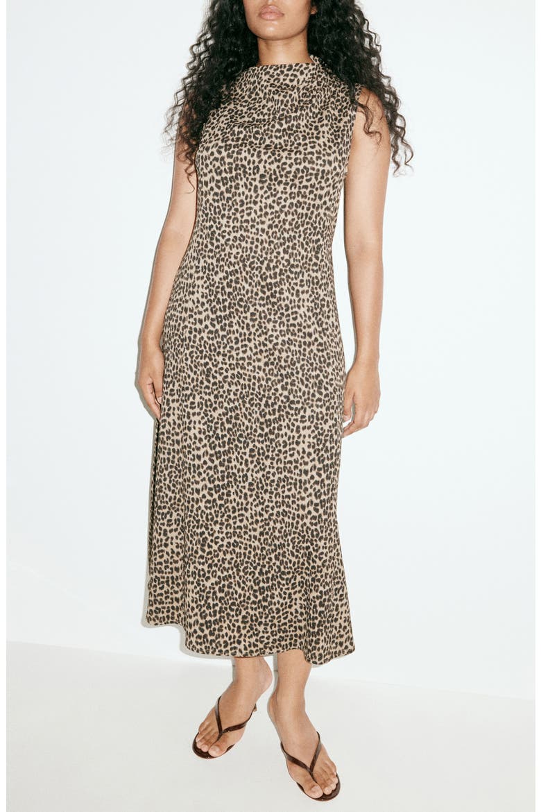 Pam Asymmetric Neck Midi Dress, Main, color, BROWN