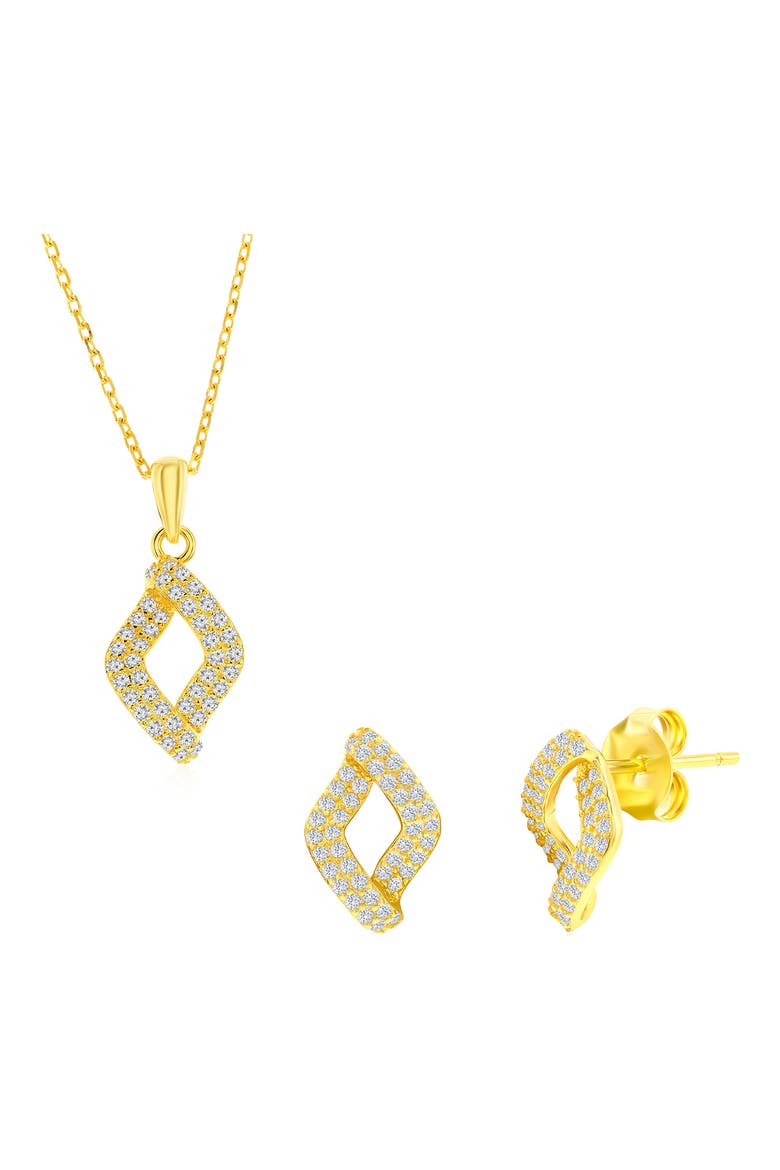 Pavé Cubic Zirconia Marquise Stud Earrings & Pendant Necklace Set, Main, color, GOLD