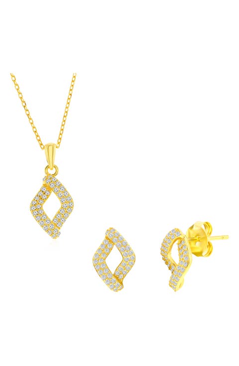 Pavé Cubic Zirconia Marquise Stud Earrings & Pendant Necklace Set