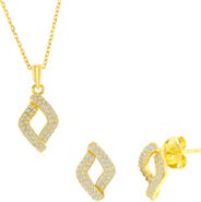 SIMONA Pavé Cubic Zirconia Marquise Stud Earrings & Pendant Necklace Set
