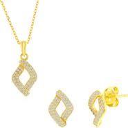 SIMONA Pavé Cubic Zirconia Marquise Stud Earrings & Pendant Necklace Set