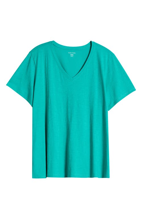 Eileen Fisher Easy V-neck Organic Cotton T-shirt In Jade