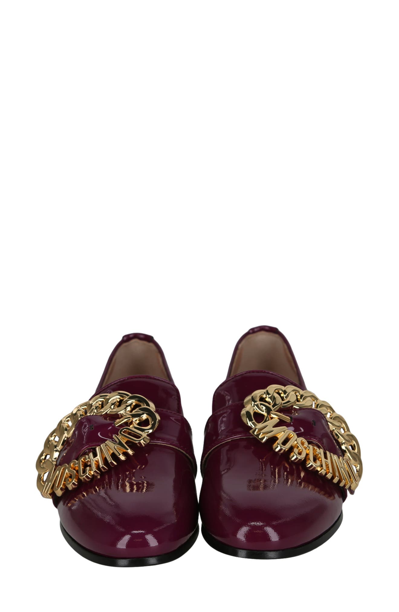 Moschino Big Buckle Patent Leather Loafer, Alternate, color, Raspberry