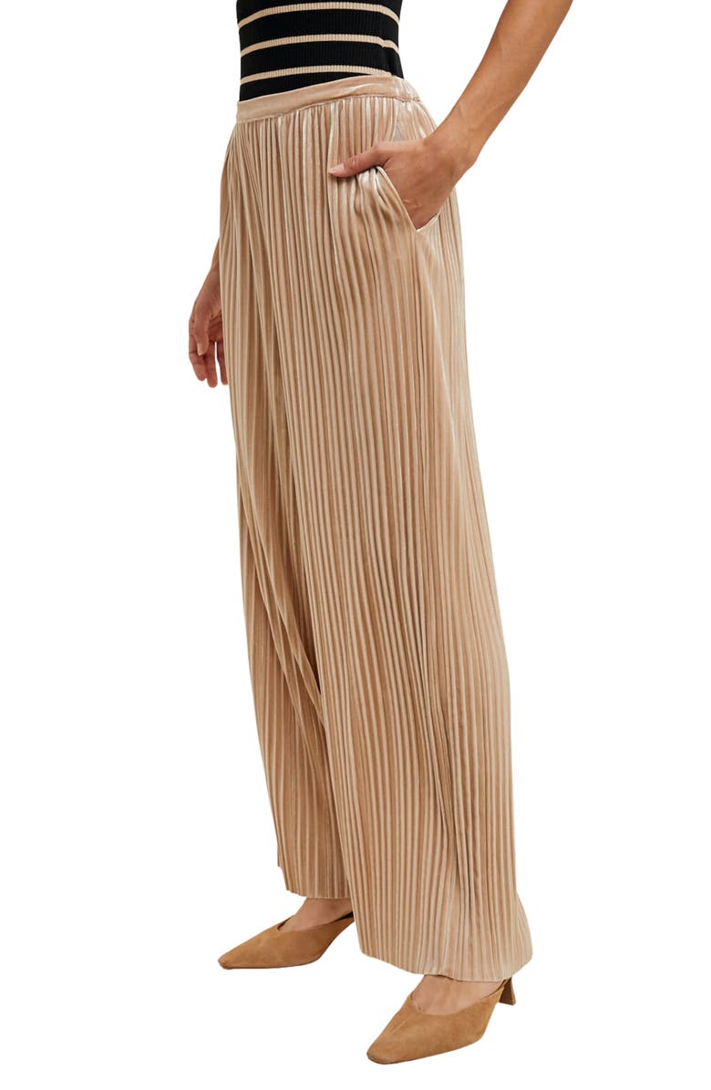 WISHLIST Velvet Accordion Pleat Wide Leg Pants, Alternate, color, Champagne