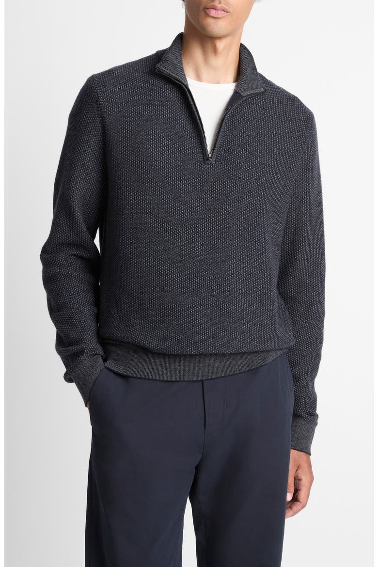 Geometric Jacquard Wool & Cashmere Quarter Zip Pullover, Main, color, COASTAL/ MEDIUM HEATHER GREY