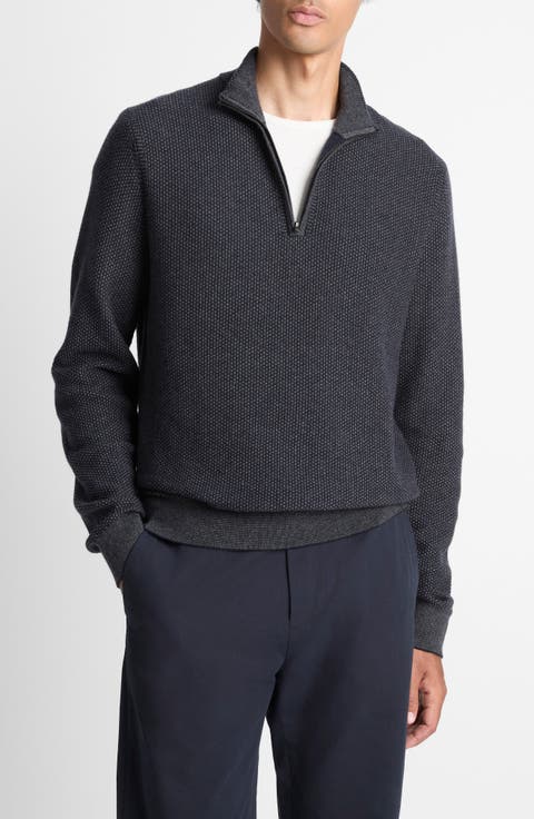 Geometric Jacquard Wool & Cashmere Quarter Zip Pullover