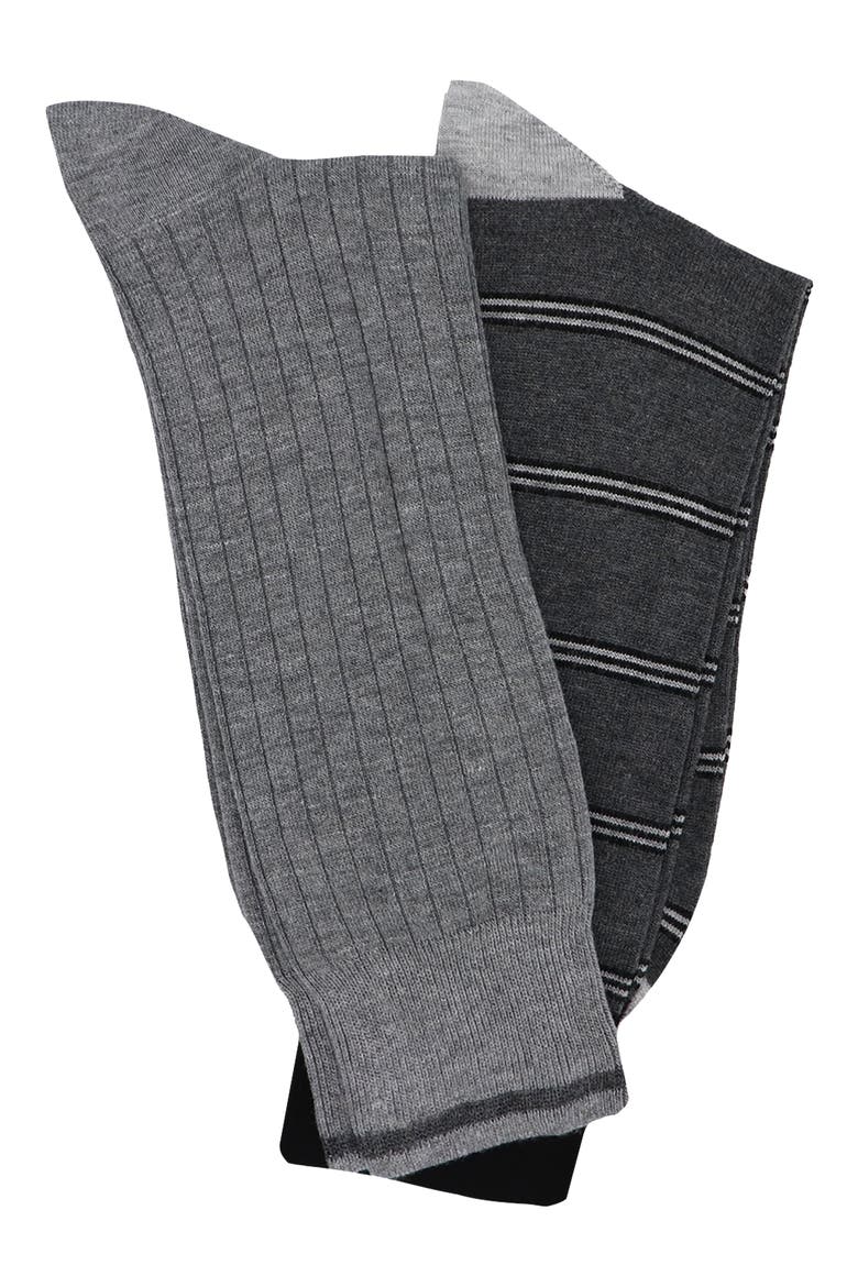 2-Pack Assorted Stripe Dress Socks, Main, color, MEDIUM GREY