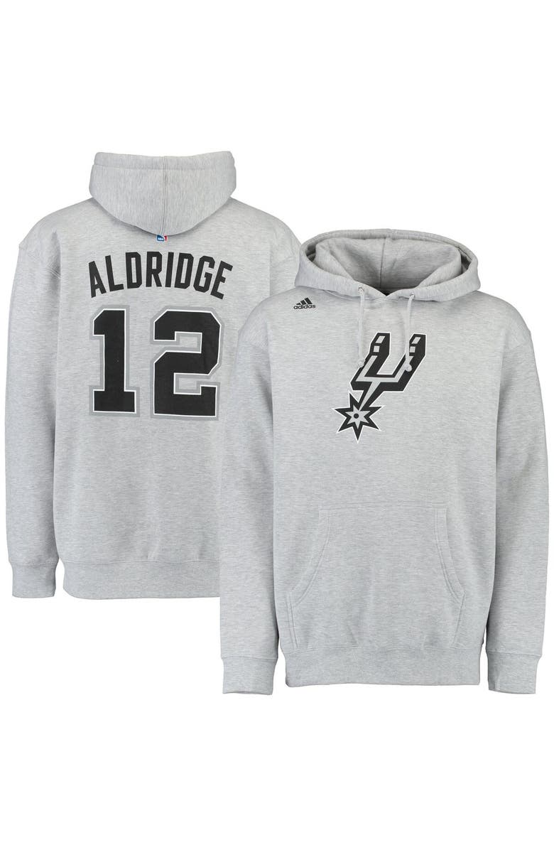 adidas Men's adidas LaMarcus Aldridge Gray San Antonio Spurs Name & Number Pullover Hoodie, Main, color, 