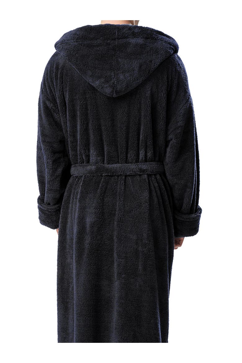 Men's Hooded Long Fleece Robe, Alternate, color, Black