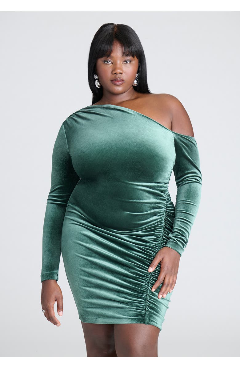 ELOQUII Shirred Velvet Mini Dress, Alternate, color, 