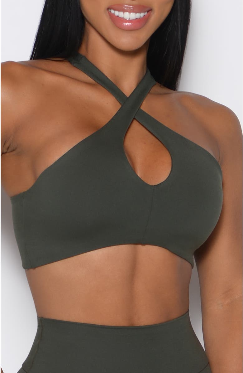 Bombshell Sportswear Cross Over Halter Bra, Alternate, color, Deep Ivy