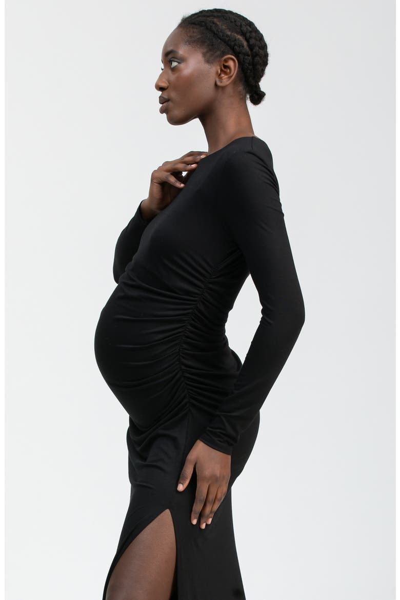 Daphne Ruched Long Sleeve Jersey Body-Con Maternity Dress, Alternate, color, BLACK