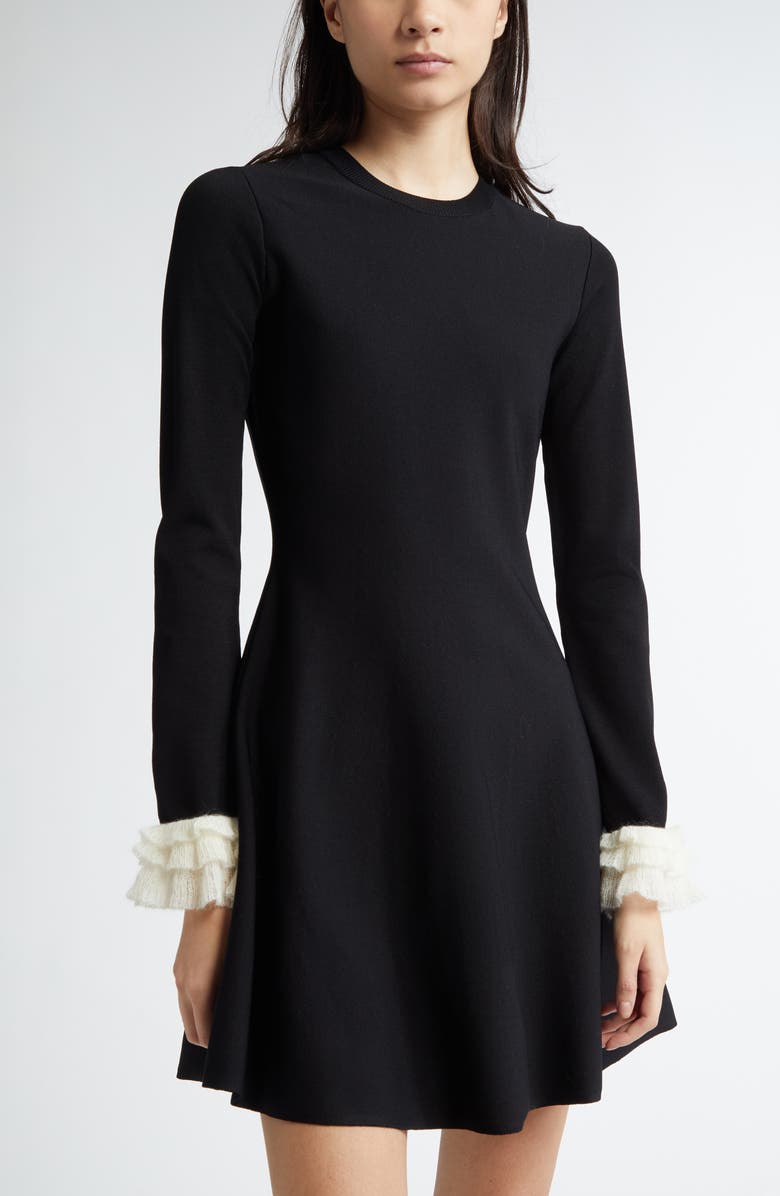 Valentino Garavani Ruffle Cuff Long Sleeve Sweater Dress, Alternate, color, Nero/Avorio