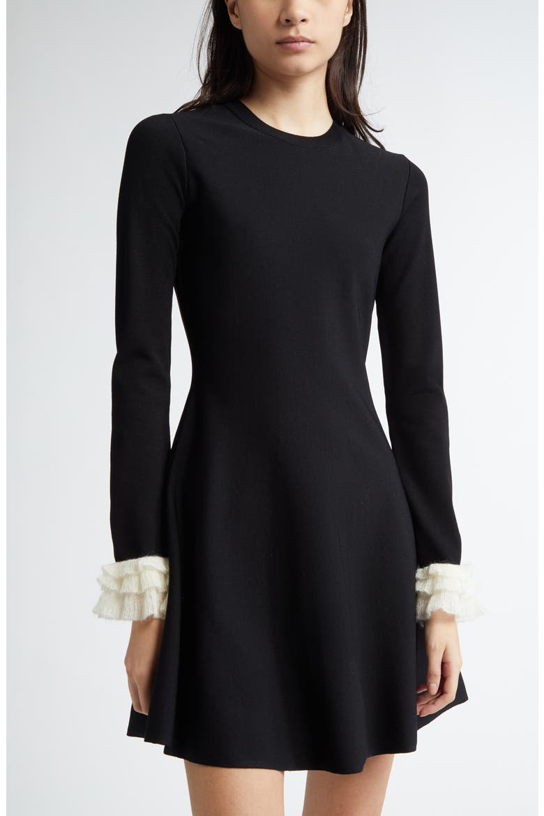 ruffle sweater dress Judith Hem elegant funnel neckline Timeless Ruffle Sleeve Sweater Dress