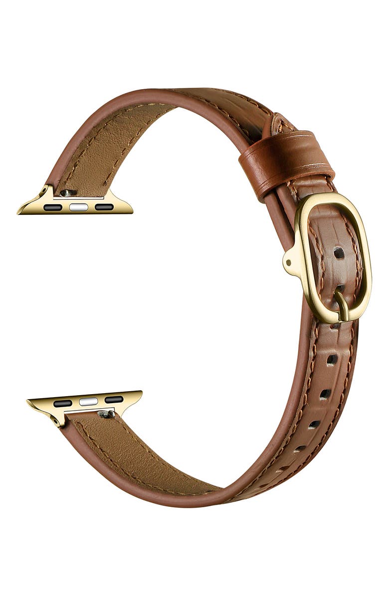 Posh Tech Carmen Skinny Croc Embossed Leather Apple Watch<sup>®</sup> Watchband, Alternate, color, Rustic Caramel