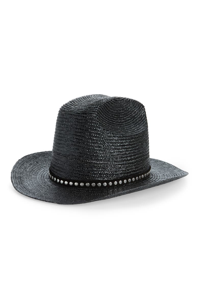 Studded Cowboy Straw Hat, Main, color, NOIR/ GOLD
