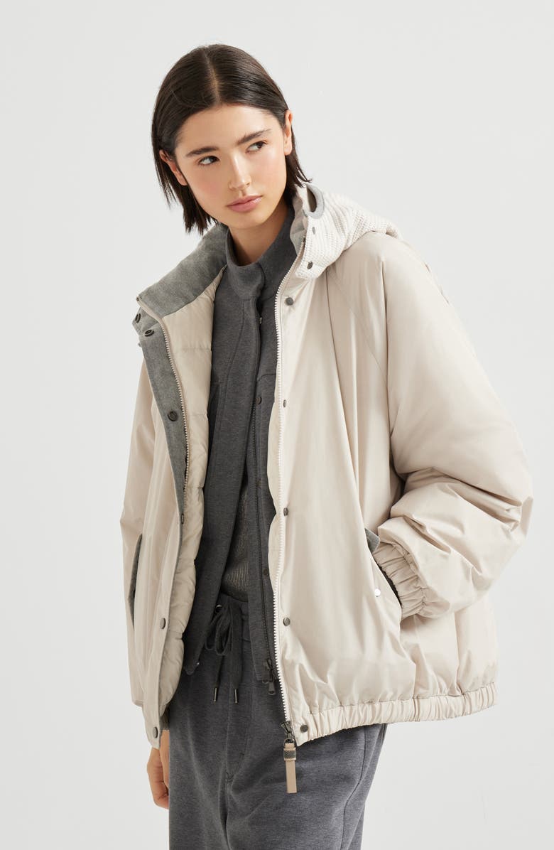 Brunello Cucinelli Water-resistant taffeta down jacket, Alternate, color, Light Grey