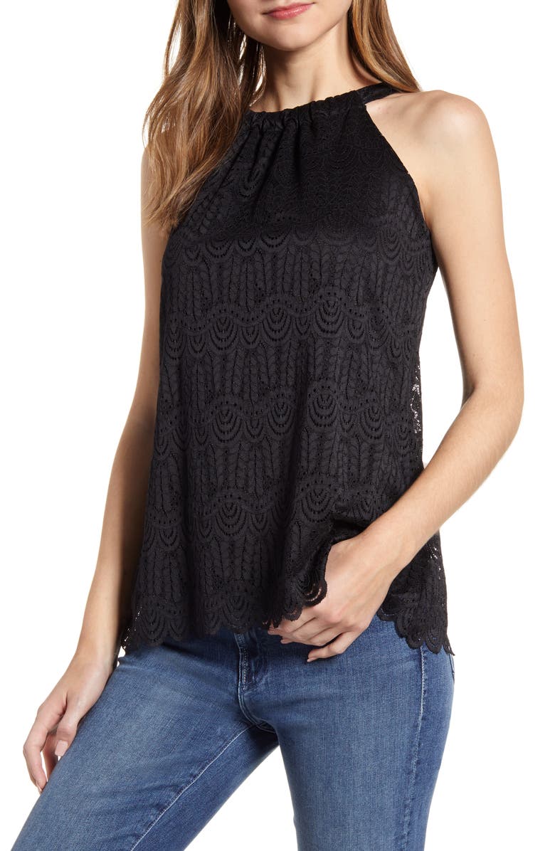 Loveappella Loveapella Lace Halter Neck Tank Top, Main, color, 