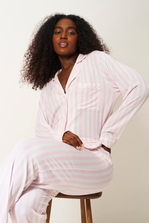 Stripe & Stare Long Pyjama Set In Pale Pink Stripe