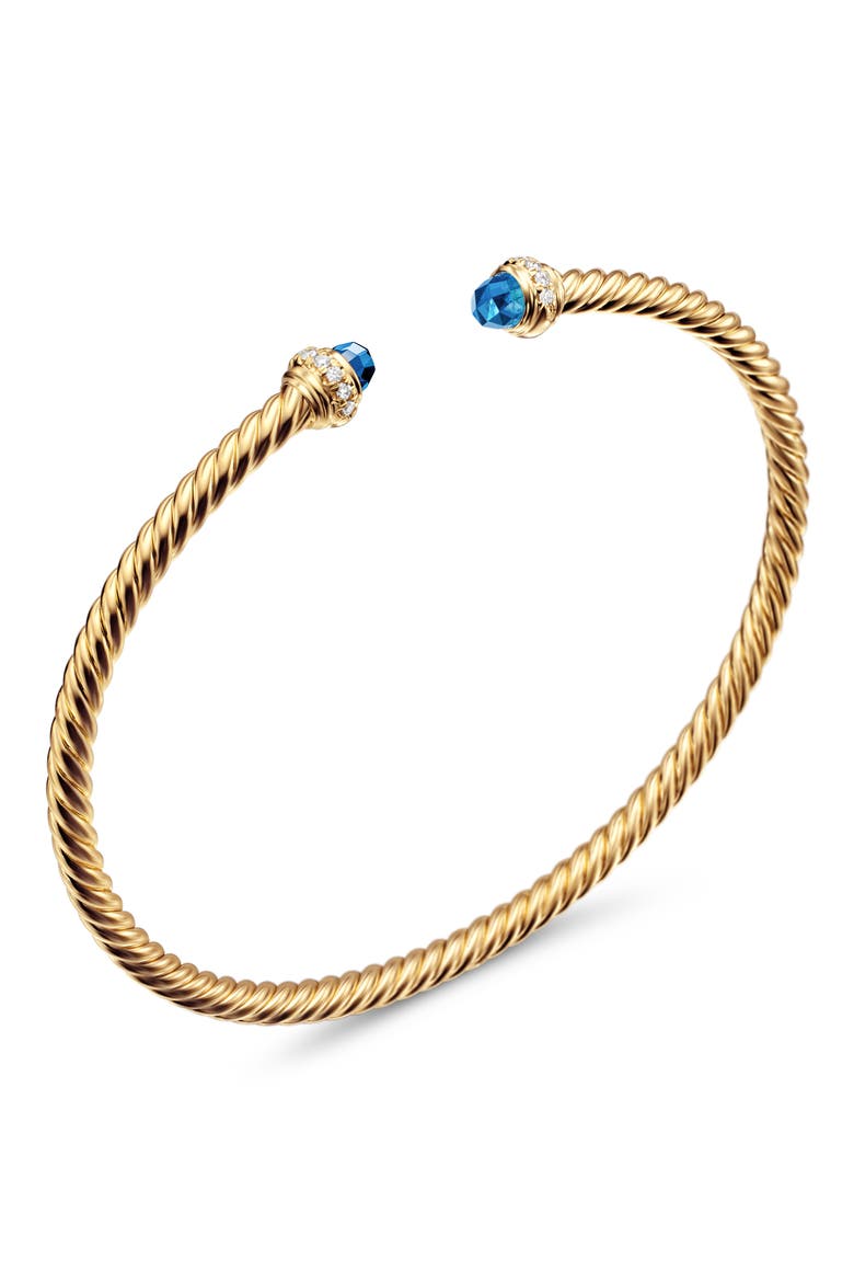 Classic Cablespira® 18K Yellow Gold & Diamond Bracelet, 3mm, Alternate, color, BLUE TOPAZ