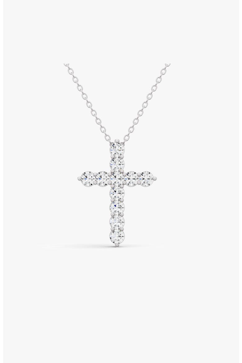 14K Gold 0.75 ct Cross Pendant Necklace With Lab Diamonds, Main, color, White Gold