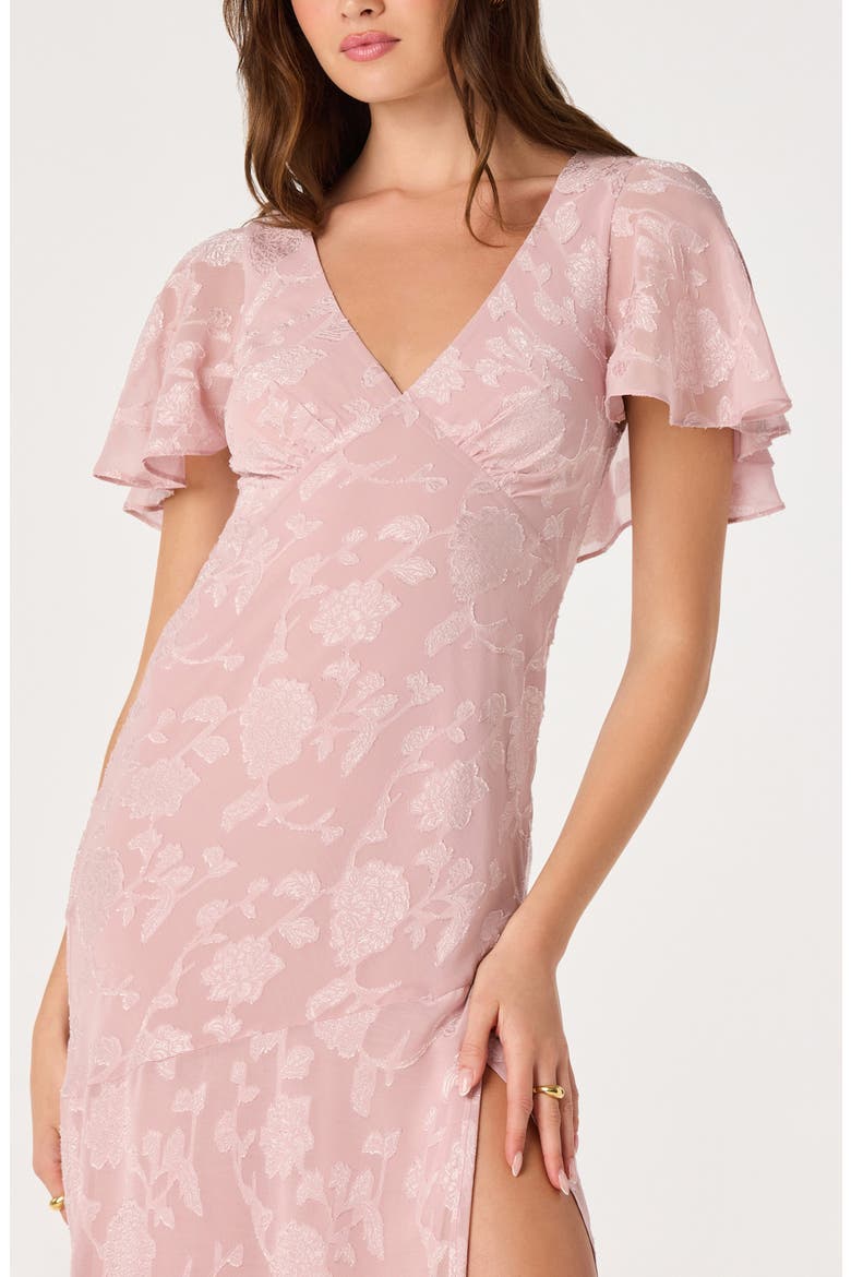 Floral Flutter Sleeve Cutout Back Midi Dress, Alternate, color, LIGHT PINK