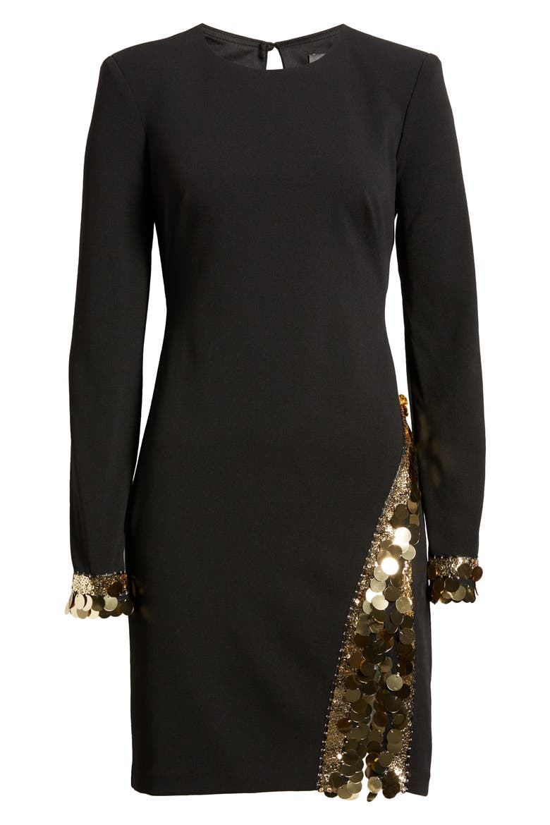 Long Sleeve Sequin Jersey Minidress, Alternate, color, BLACK