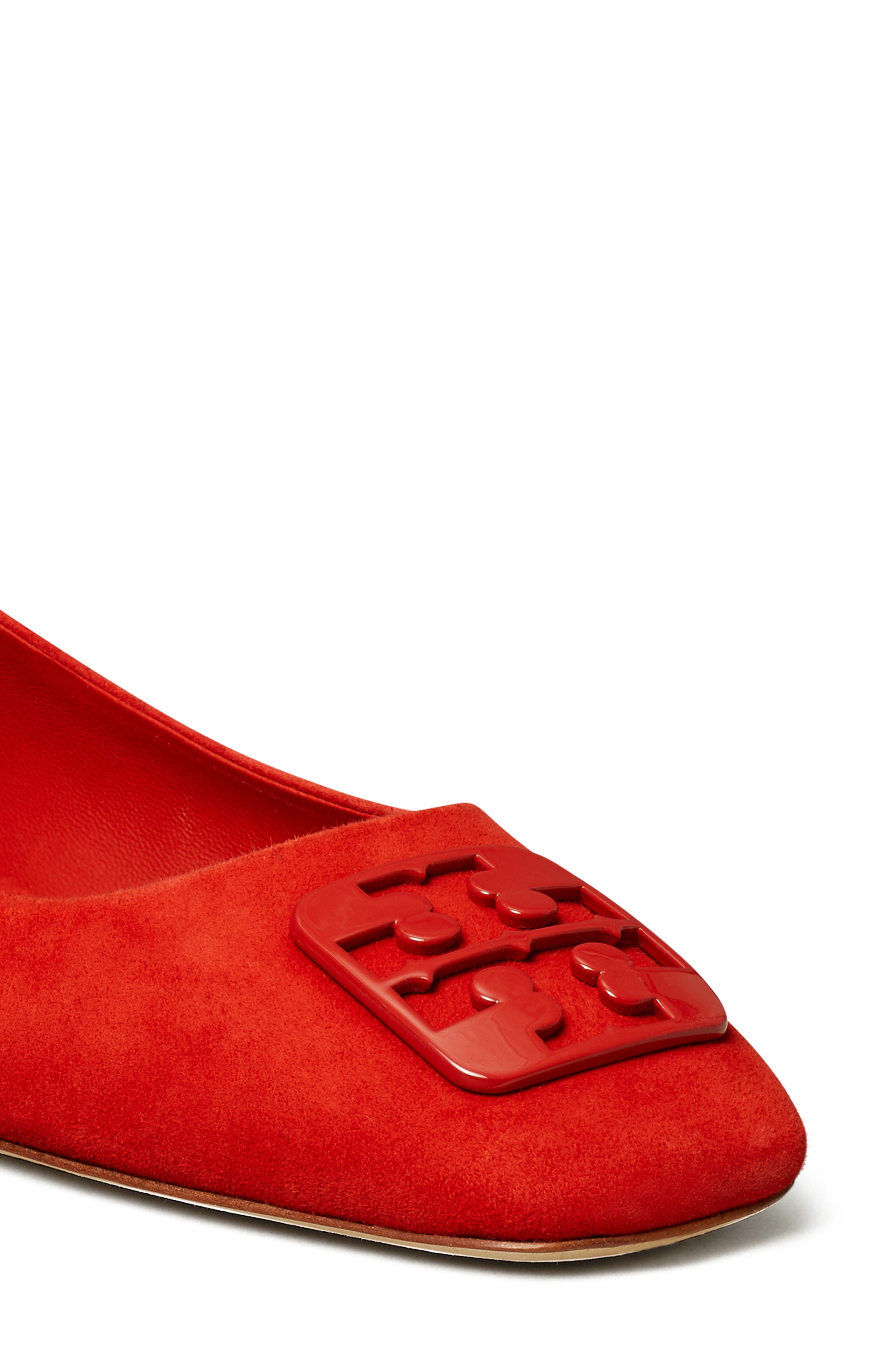 Tory Burch Georgia Square Toe Ballet Flat, Alternate, color, Triple Red Suede