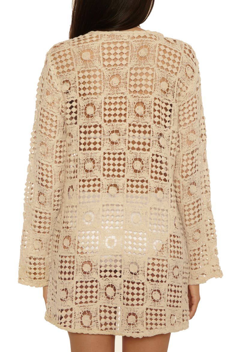 Tulum Long Sleeve Open Stitch Cotton Cover-Up Tunic, Alternate, color, NATURAL