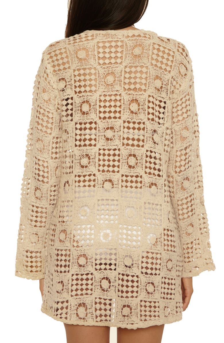Lucky Brand Tulum Long Sleeve Open Stitch Cotton Cover-Up Tunic, Alternate, color, Natural