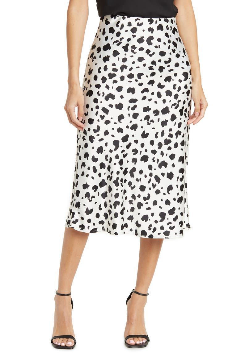 Cheetah Print Satin Midi Skirt, Main, color, IVORY