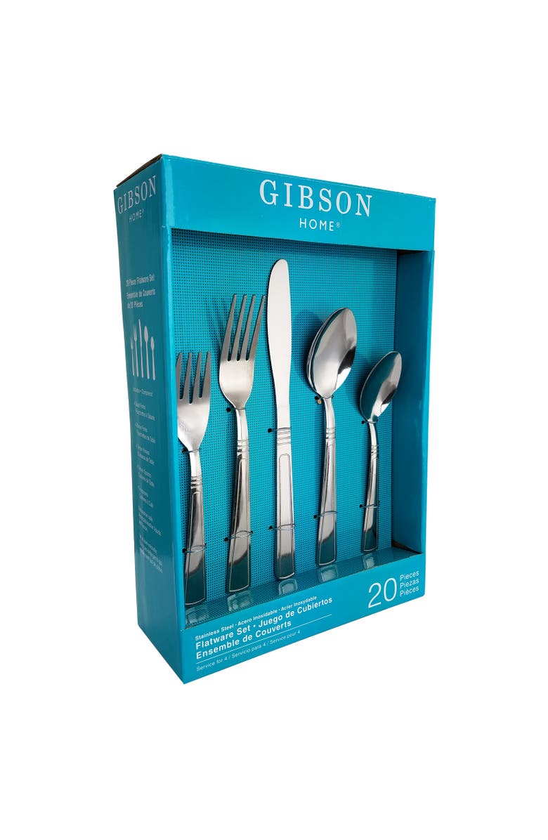 Gibson Home Creston 20-Piece Flatware Set with Tumble Finish, Alternate, color, Metallic Silver