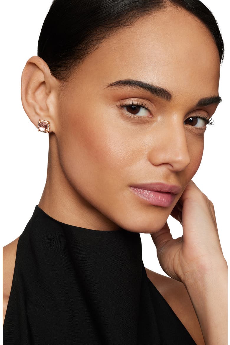 Châtelaine Pavé Bezel Stud Earrings with Morganite and Diamonds in 18K Rose Gold, Alternate, color, ROSE GOLD/ DIAMOND/ MORGANITE
