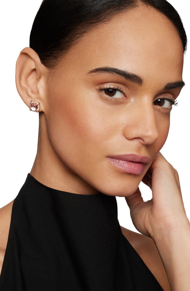 David Yurman Châtelaine Pavé Bezel Stud Earrings with Morganite and Diamonds in 18K Rose Gold, Alternate, color,