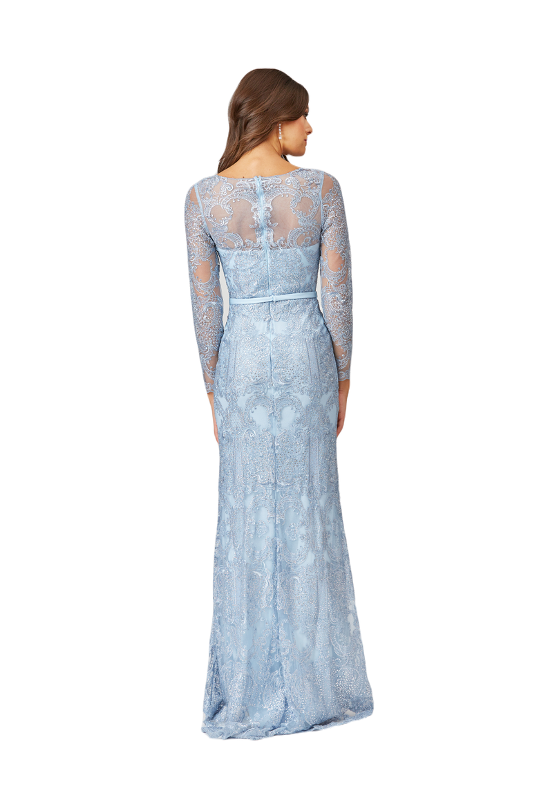 Long Sleeve Lace Mermaid Gown, Alternate, color, LightBlue