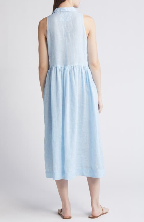 Frank & Eileen Daphne Linen Maxi Shirtdress In Turquoise Stripe