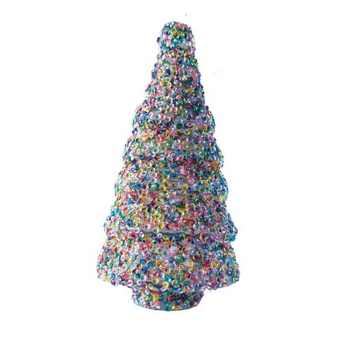 Glass Tree Decor with Sequins, Multicolor
