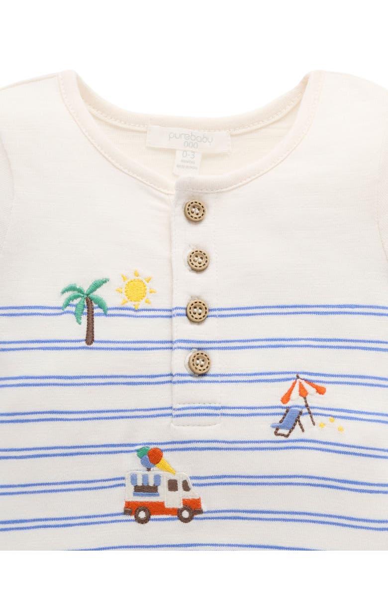 Purebaby Resort Striped Romper, Alternate, color, Pacific Mini Stripe