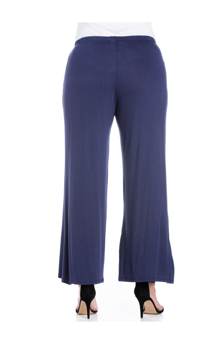 24seven Comfort Apparel Elastic Waist Flared Leg Palazzo Pants, Alternate, color, Navy