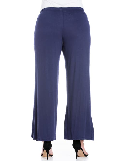 24seven Comfort Apparel Elastic Waist Flared Leg Palazzo Pants In Blue