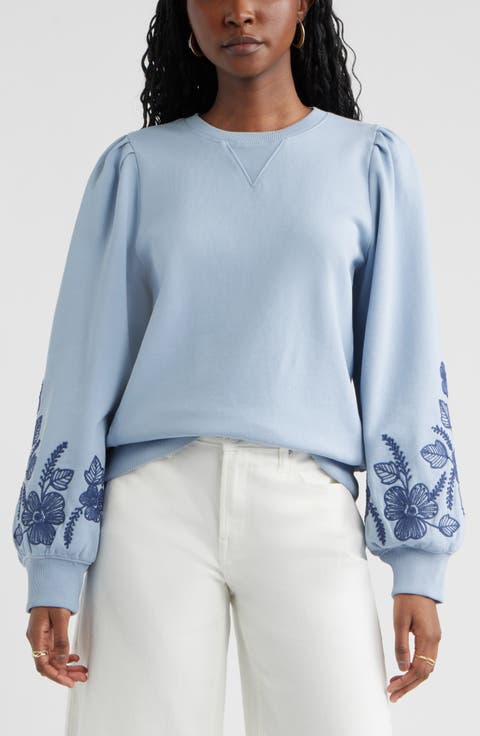 Embroidered Sleeve Cotton Sweatshirt
