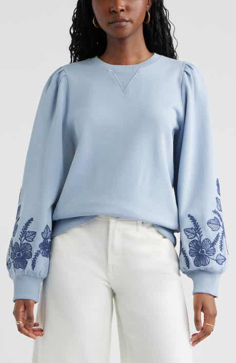 Embroidered Sleeve Cotton Sweatshirt