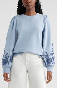 Treasure & Bond Embroidered Sleeve Cotton Sweatshirt