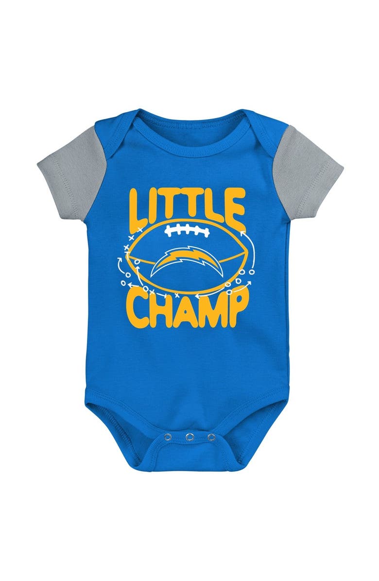 Outerstuff Newborn & Infant Powder Blue/Gray Los Angeles Chargers Little Champ Three-Piece Bodysuit Bib & Booties Set, Alternate, color, 