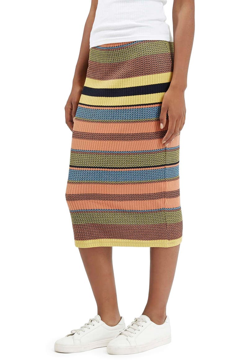 Chevron Stripe Ribbed Skirt, Main, color, GREEN MULTI