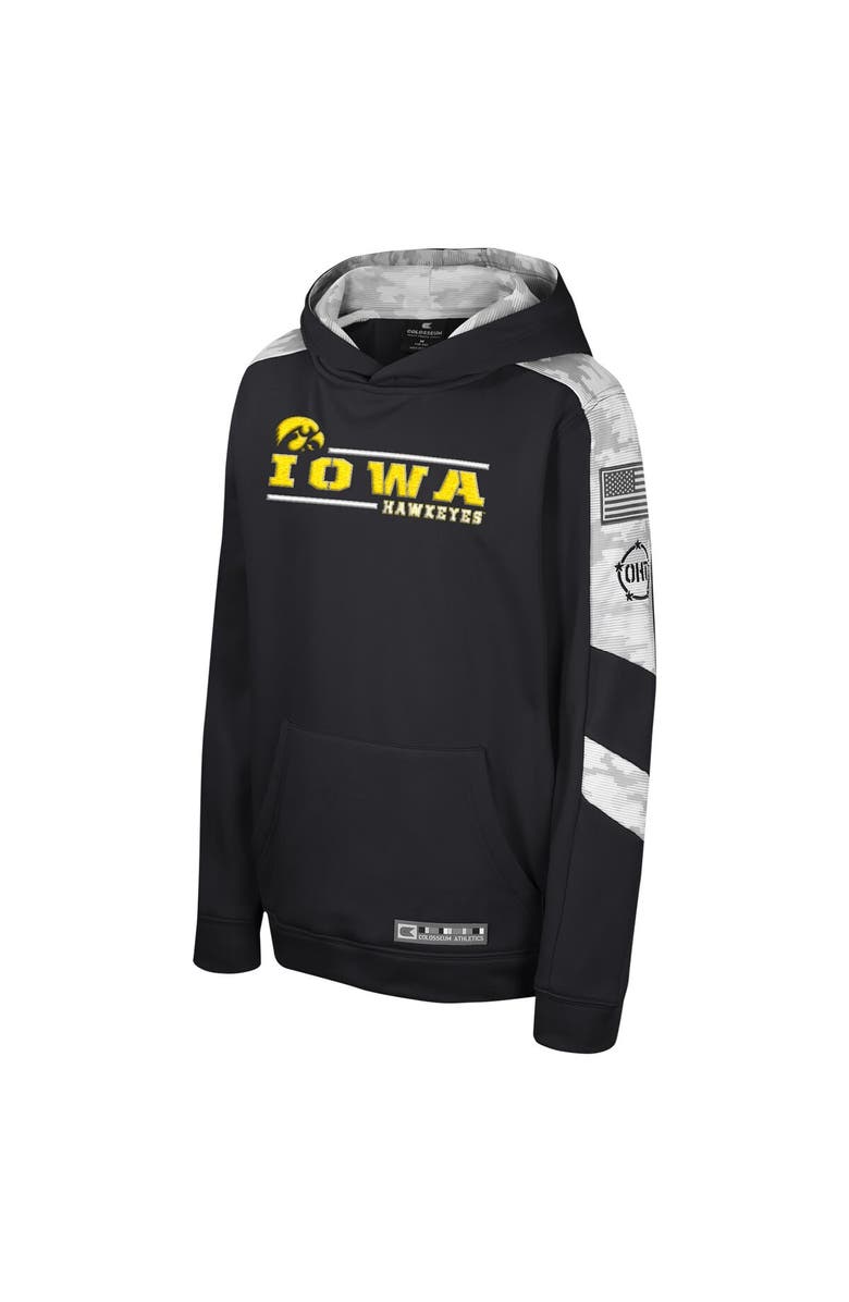 COLOSSEUM Youth Colosseum Black Iowa Hawkeyes OHT Military Appreciation Cyclone Digital Camo Pullover Hoodie, Alternate, color, Black