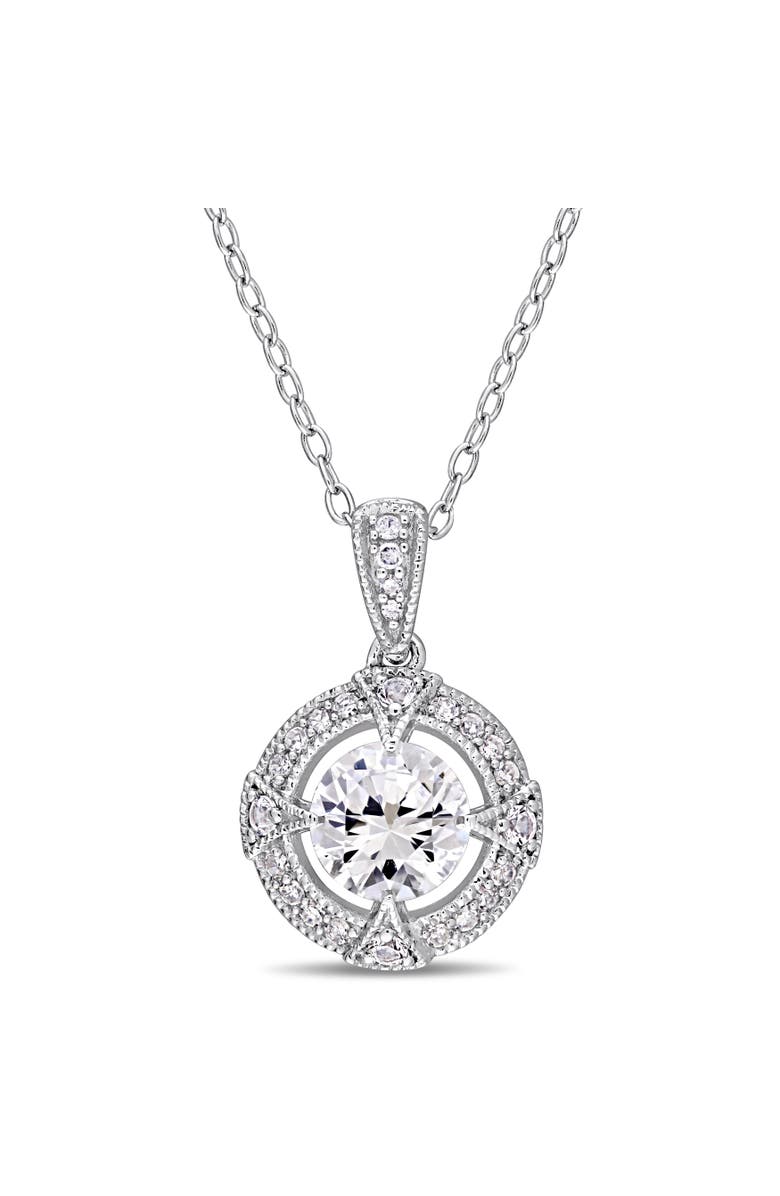 Julianna B. Created White Sapphire & Diamond Halo Necklace, Main, color, Sterling Silver