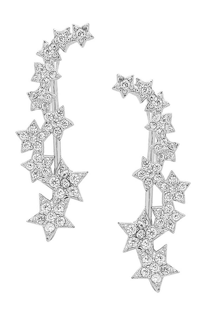 Sterling Forever Rhodium Plated CZ Star Ear Crawlers, Main, color, 